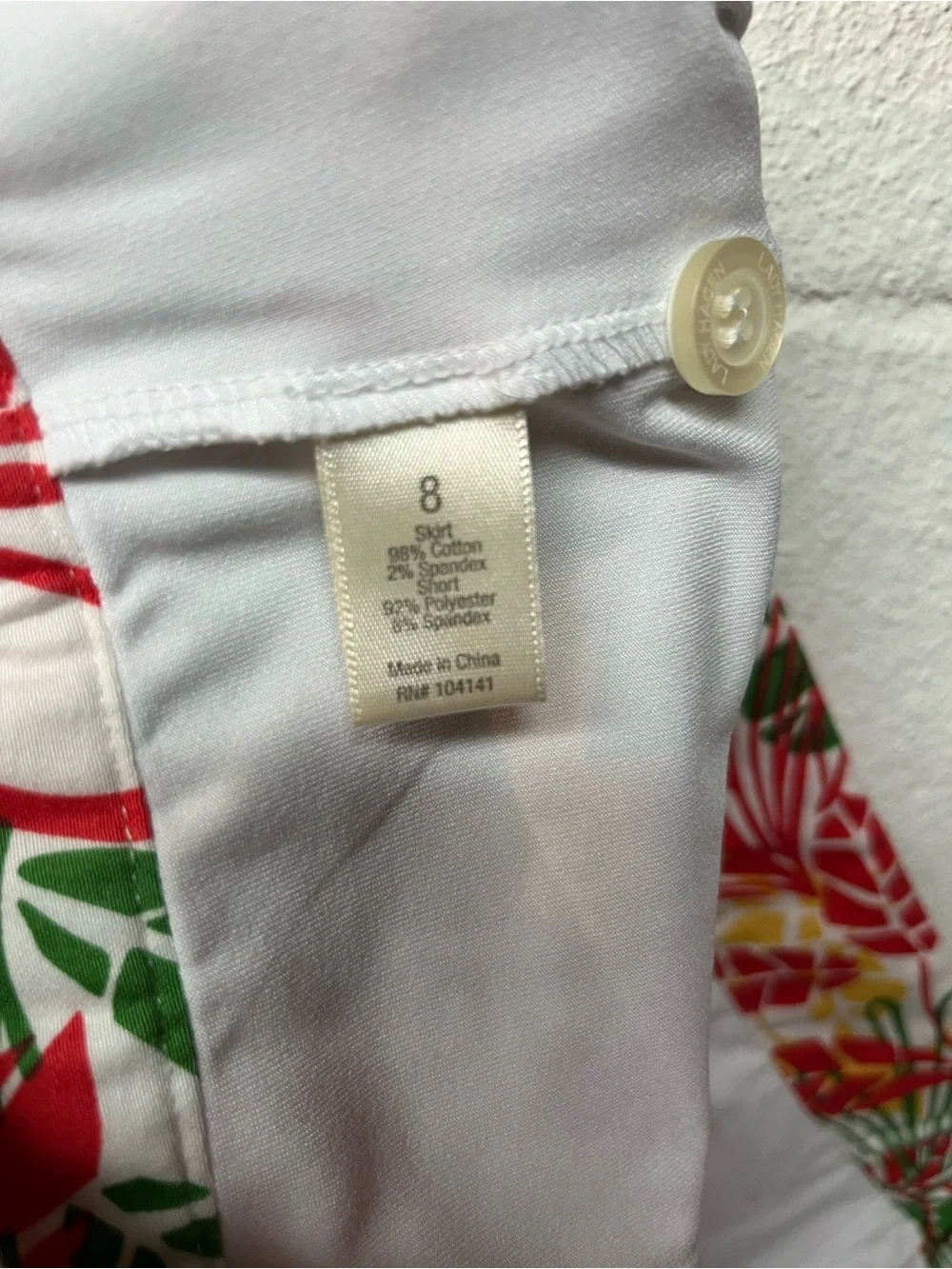 Lady Hagen White Mini Skirt with Red, Green & Yellow Tropical Trim